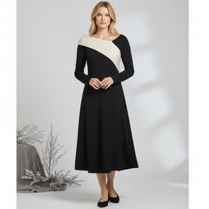 Dalia Macphee Long Sleeve Asymmetrical color block Maxi Sweater Dress black Sz M